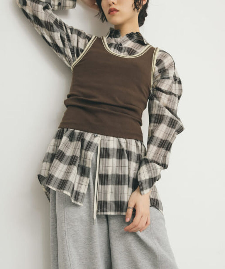  「KBF シアーチェックBIGシャツ」|シャツ・ブラウス|BLACK×IVO
