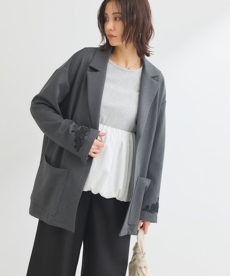 Green Parks「・ELENCARE DUE 袖コード刺繍ジャケット」|テーラードジャケット|Charcoal Gray