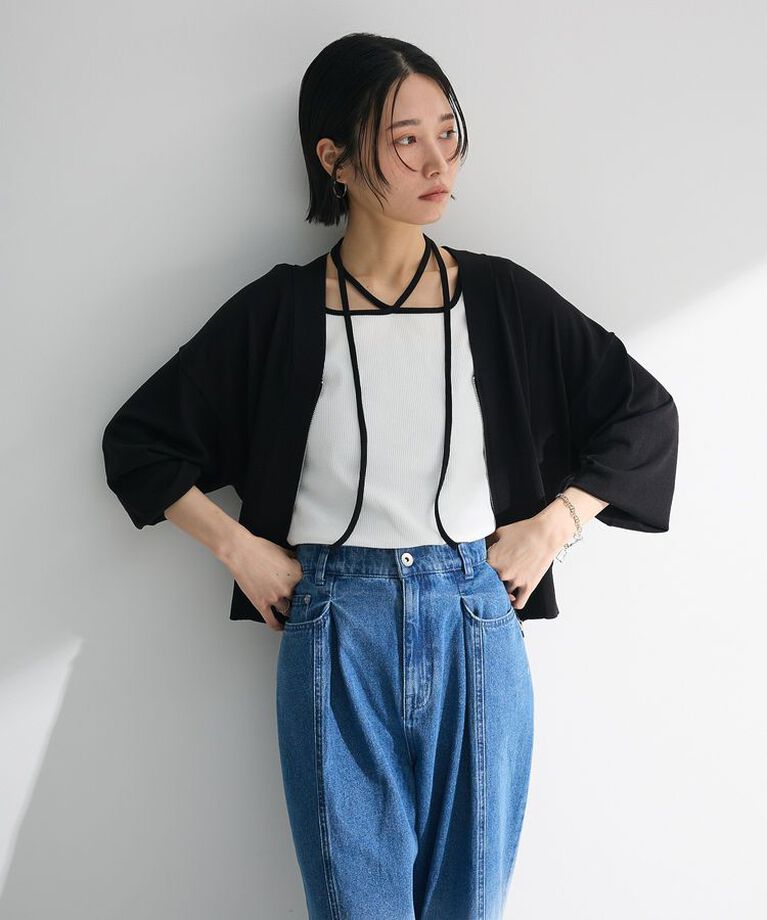 Green Parks「フロントZIPニットカーディガン」|カーディガン|Black