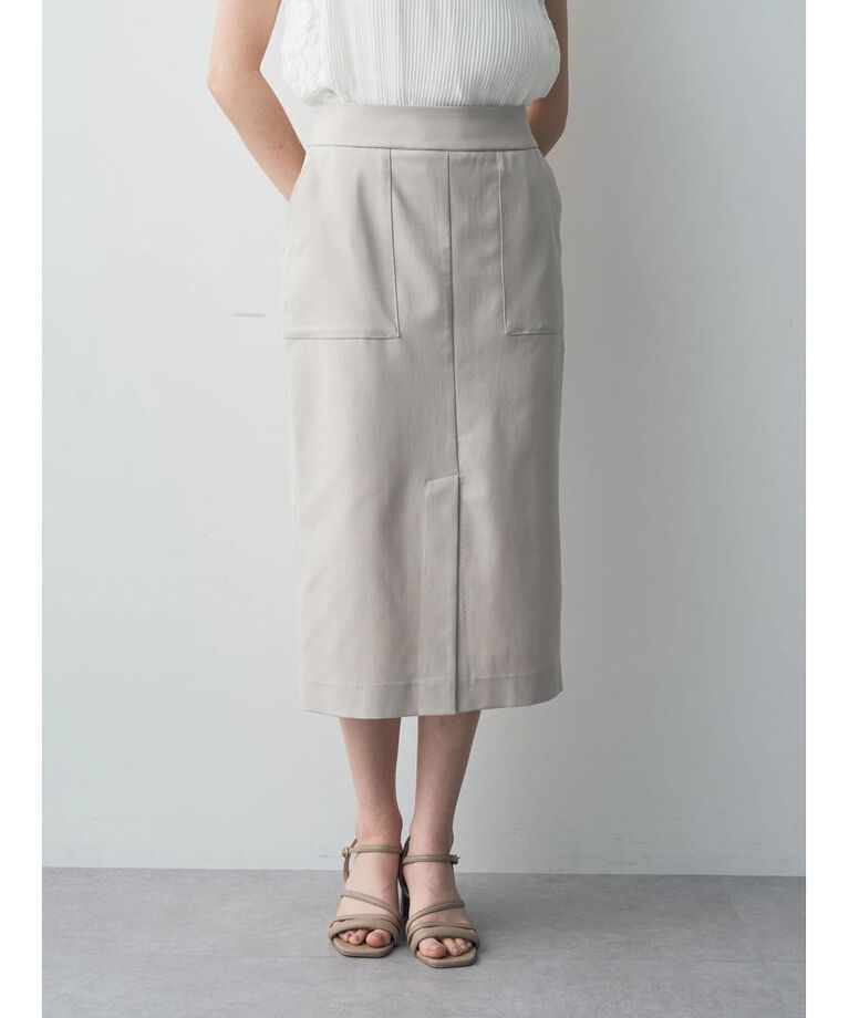 YECCA VECCA「ドライタッチスリットナロースカート」|タイト|Gray Beige