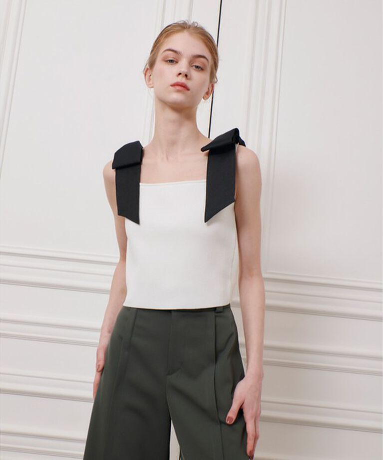 LOULOU WILLOUGHBY「【LOULOU WILLOUGHBY】ショルダーリボンミニタンクプルオーバー」|ニット・セーター|