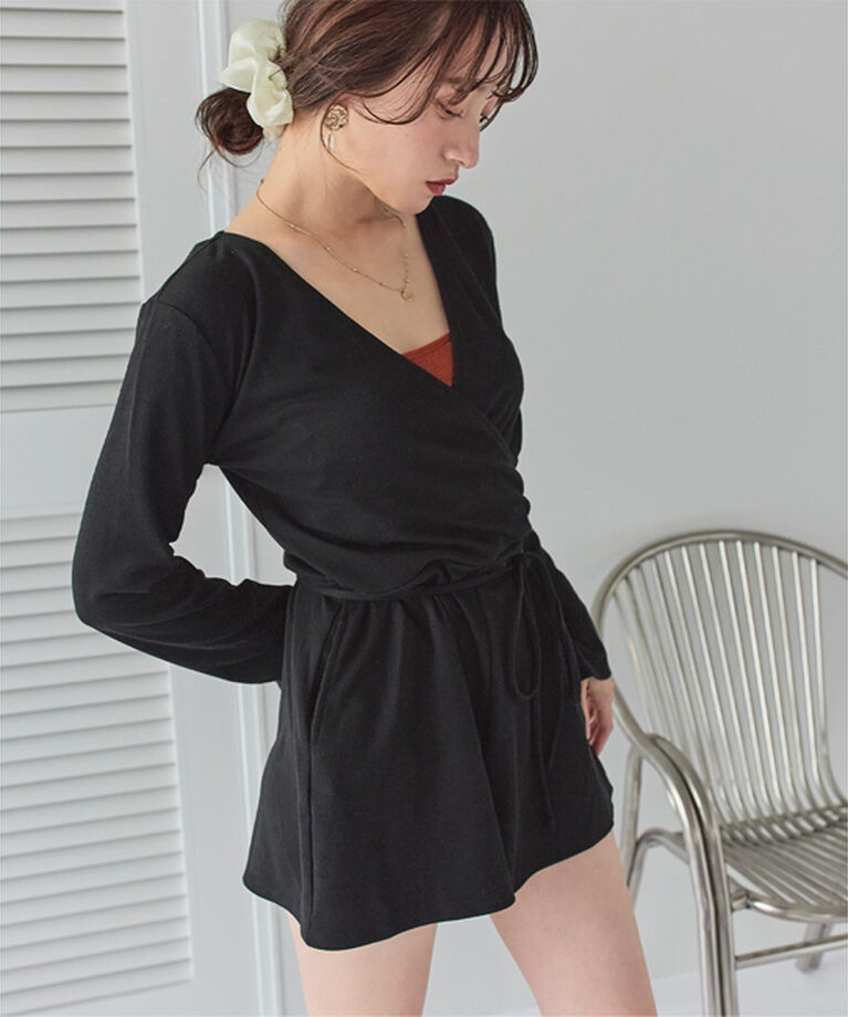 SEA DRESS「細リブカシュクールオールインワン」|コンビネゾン|