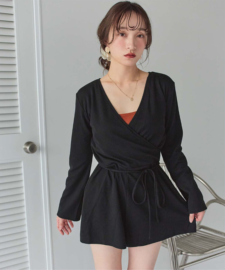 SEA DRESS「細リブカシュクールオールインワン」|コンビネゾン|