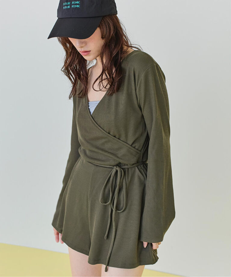 SEA DRESS「細リブカシュクールオールインワン」|コンビネゾン|