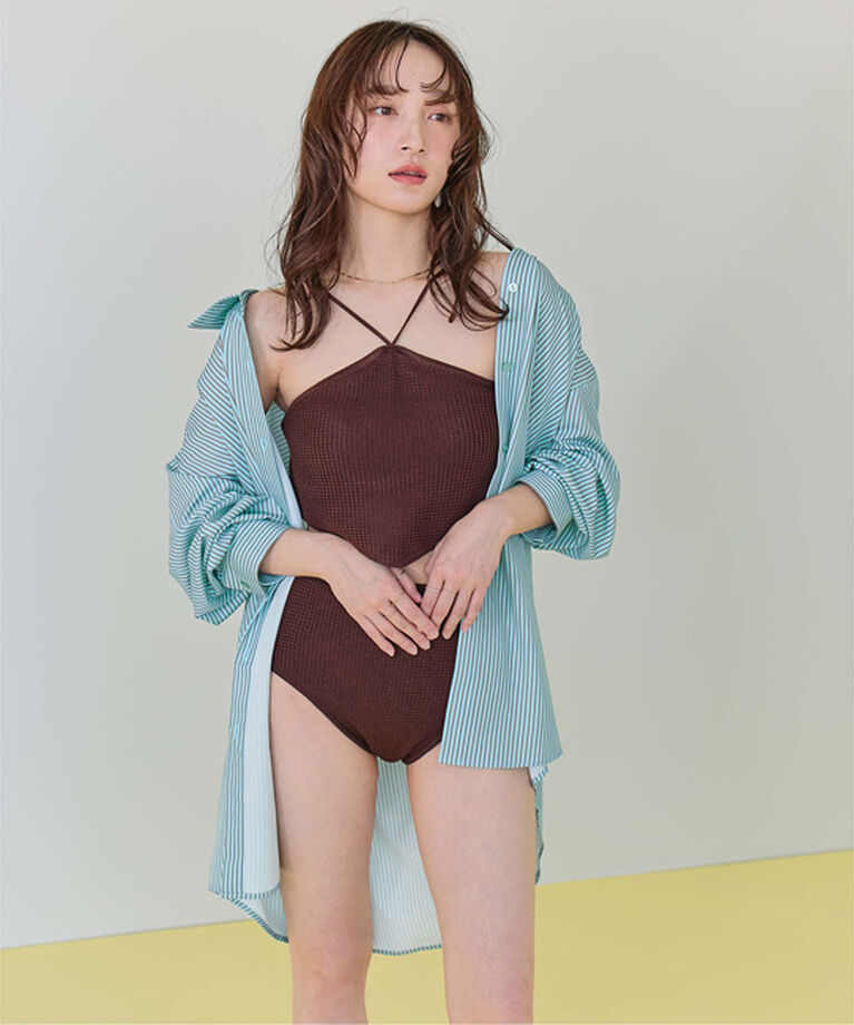 SEA DRESS「ビッグシルエットシャツ/ラッシュガード」|ビキニトップス|ストライプ/ブルー