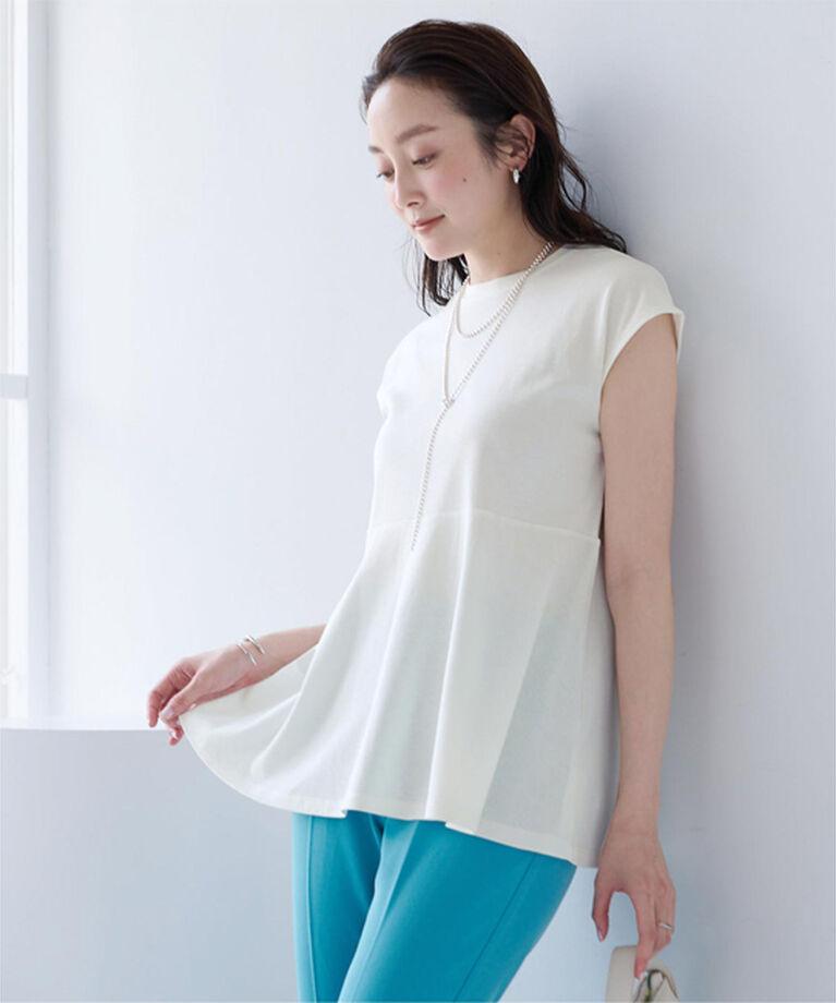 ur's「汗染み防止ペプラムフレンチスリーブTシャツ」|Tシャツ・カットソー|ホワイト