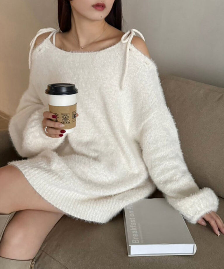  「【Holiday collection】ベロアモールニットチュニック」|ニット・セーター|