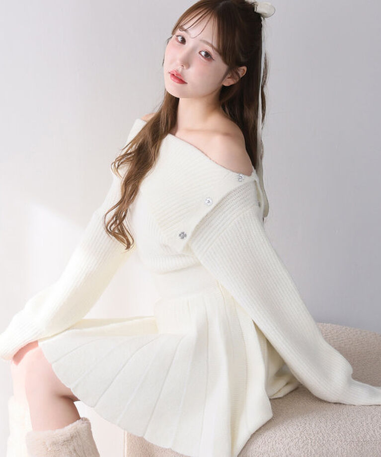  「オフショルプリーツニットワンピース」|ワンピース|