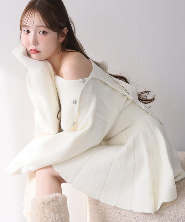 「オフショルプリーツニットワンピース」|ワンピース|