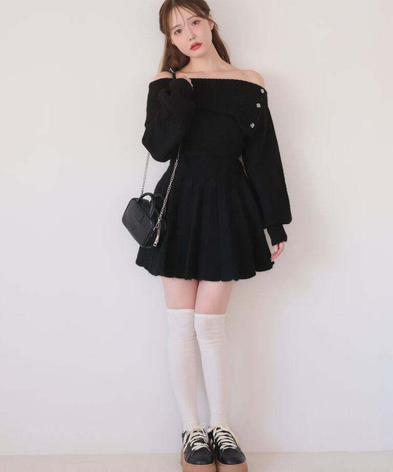  「オフショルプリーツニットワンピース」|ワンピース|