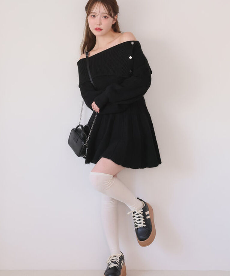  「オフショルプリーツニットワンピース」|ワンピース|