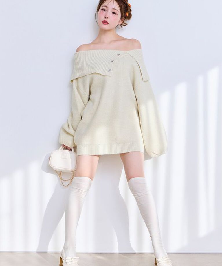  「オフショルニットミニワンピース」|ワンピース|