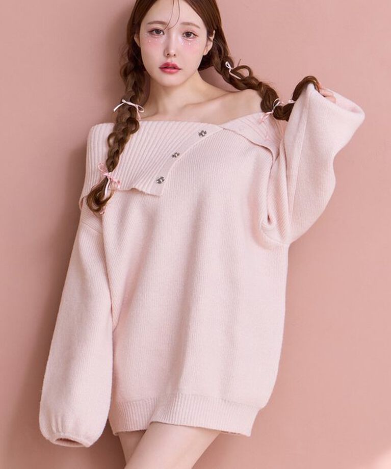  「オフショルニットミニワンピース」|ワンピース|