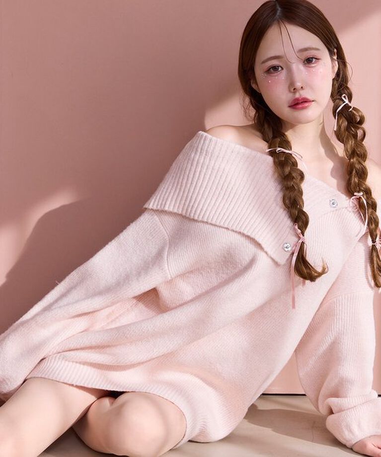  「オフショルニットミニワンピース」|ワンピース|