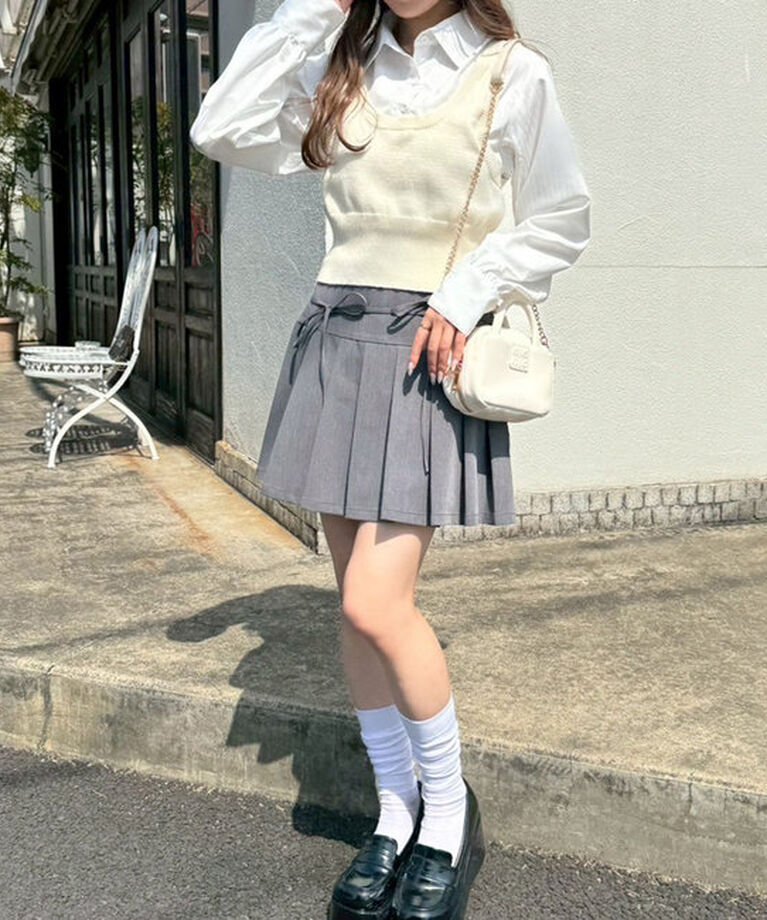  「【S/Mサイズ展開】リボン付きプリーツミニスカート」|スカート|