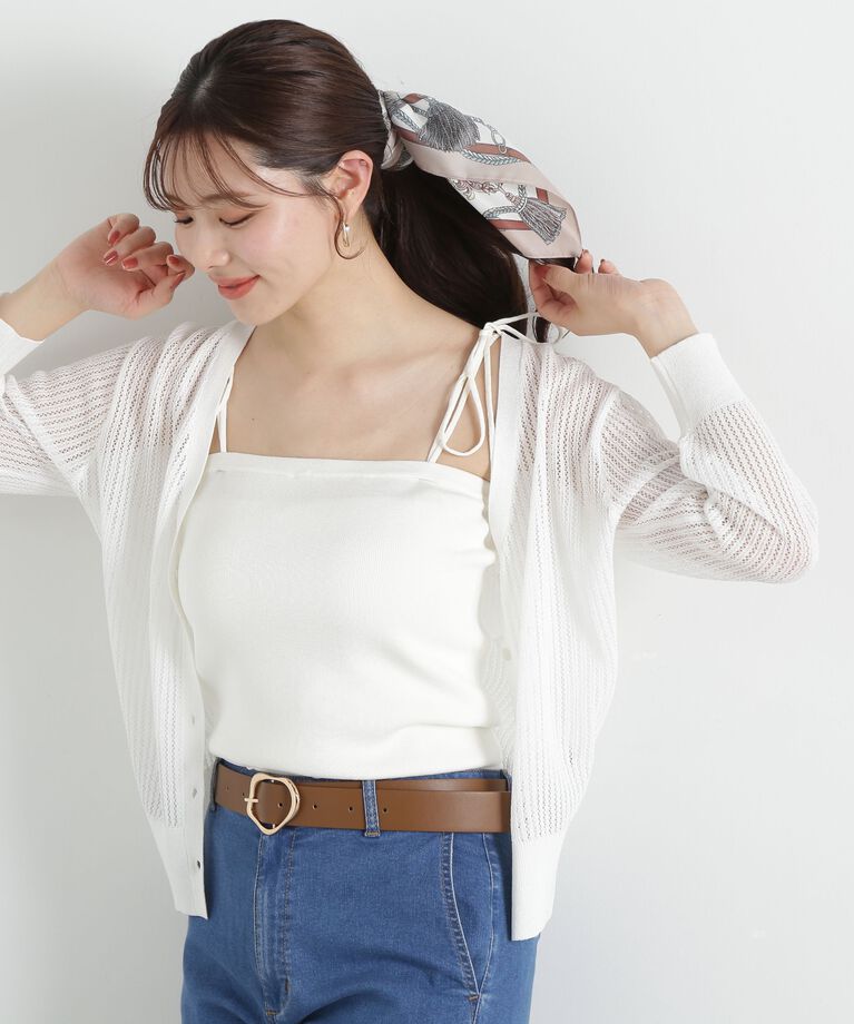 PROPORTION BODY DRESSING「透かし編みミドルカーディガン」|カーディガン|ホワイト