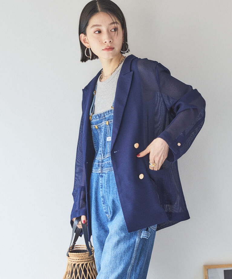 Doux archives「メッシュテーラードダブルジャケット」|テーラードジャケット|NAVY
