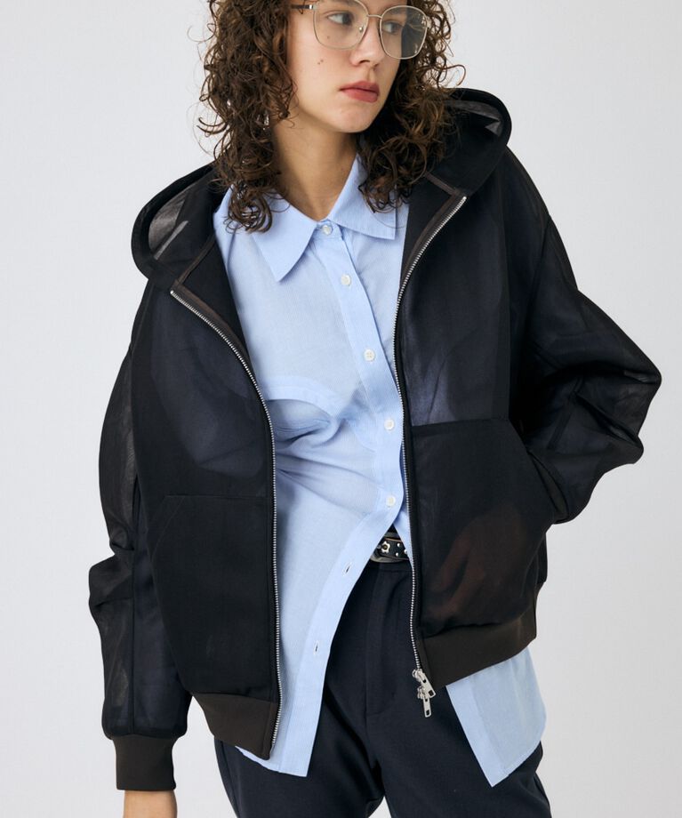 MOUSSY「SHEER CARDBOARD ジップアップフーディ」|パーカー|L/BLK1