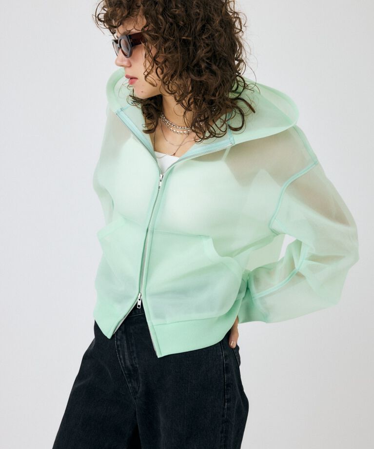 MOUSSY「SHEER CARDBOARD ジップアップフーディ」|パーカー|