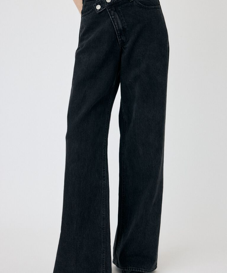 MOUSSY「CROSS WAIST WIDE STRAIGHT」|デニム|BLK