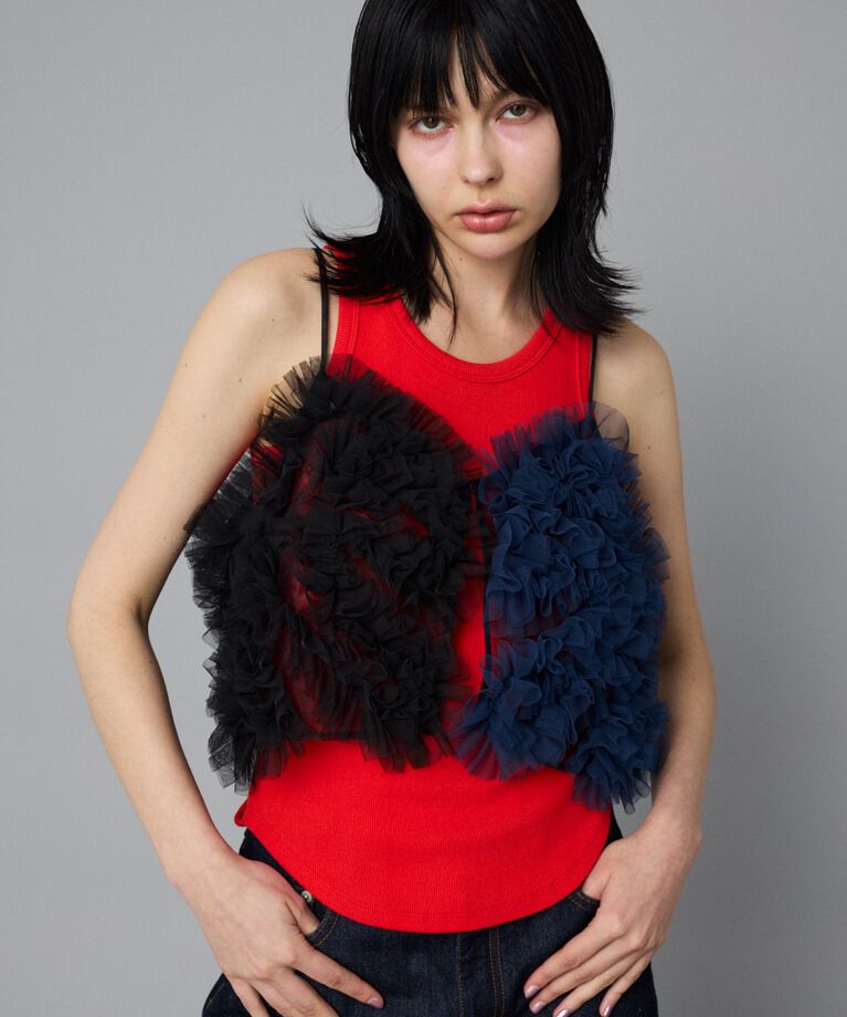 HeRIN.CYE「Bi color many frill bustier」|キャミソール|BLK