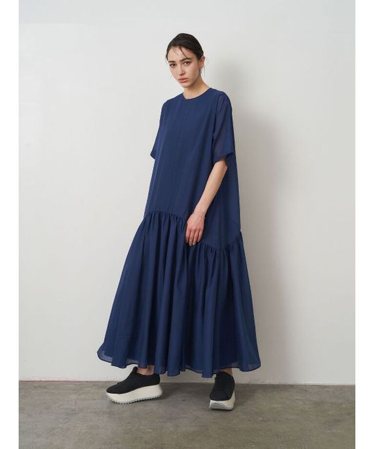 ELENDEEK「SHEER LAYERED CUT OP」|ワンピース|ネイビー