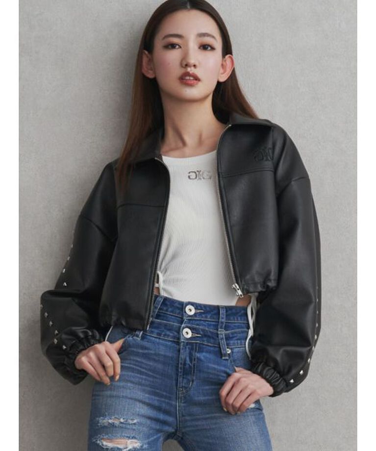 GYDA「Sleeve Studs フェイクレザージャケット」|ライダースジャケット|