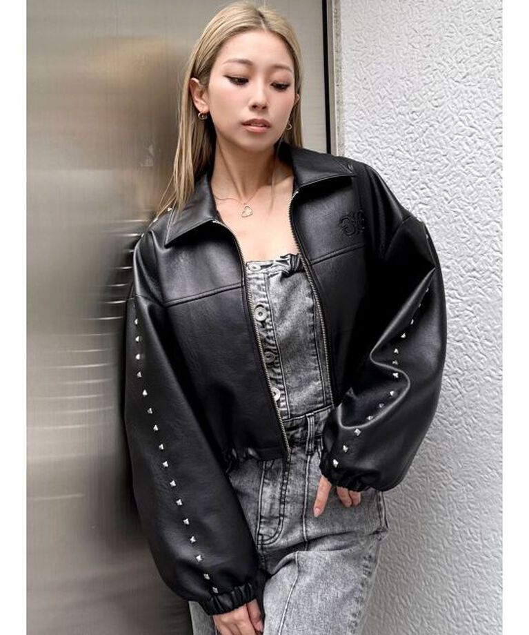 GYDA「Sleeve Studs フェイクレザージャケット」|ライダースジャケット|