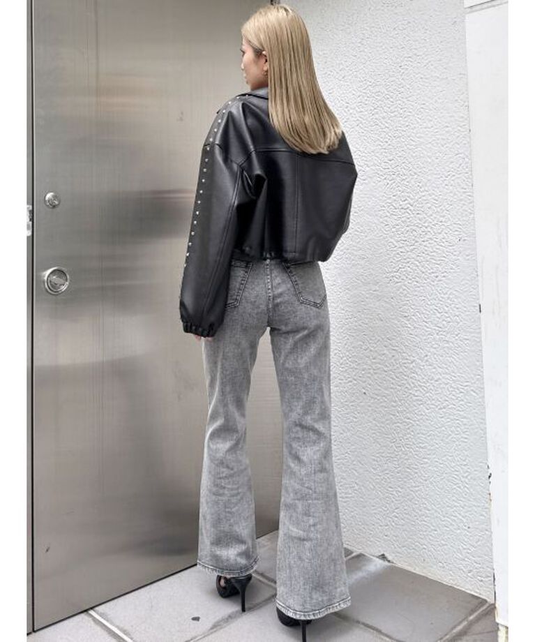 GYDA「Sleeve Studs フェイクレザージャケット」|ライダースジャケット|