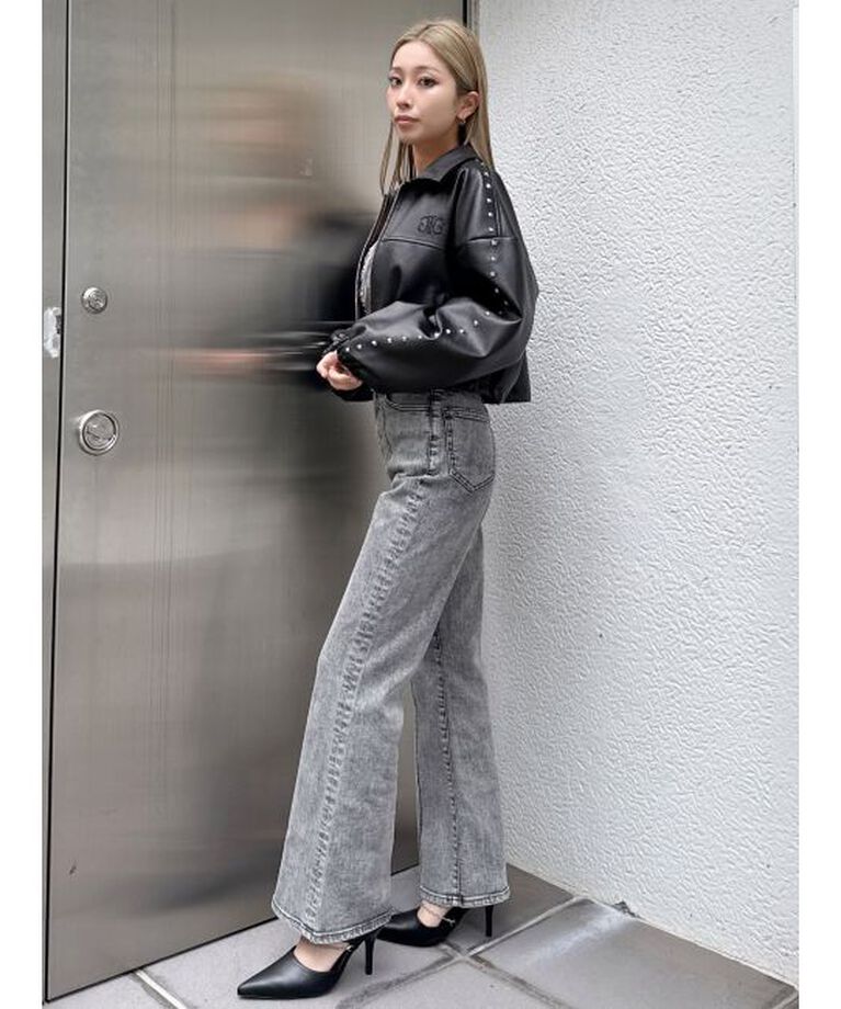 GYDA「Sleeve Studs フェイクレザージャケット」|ライダースジャケット|