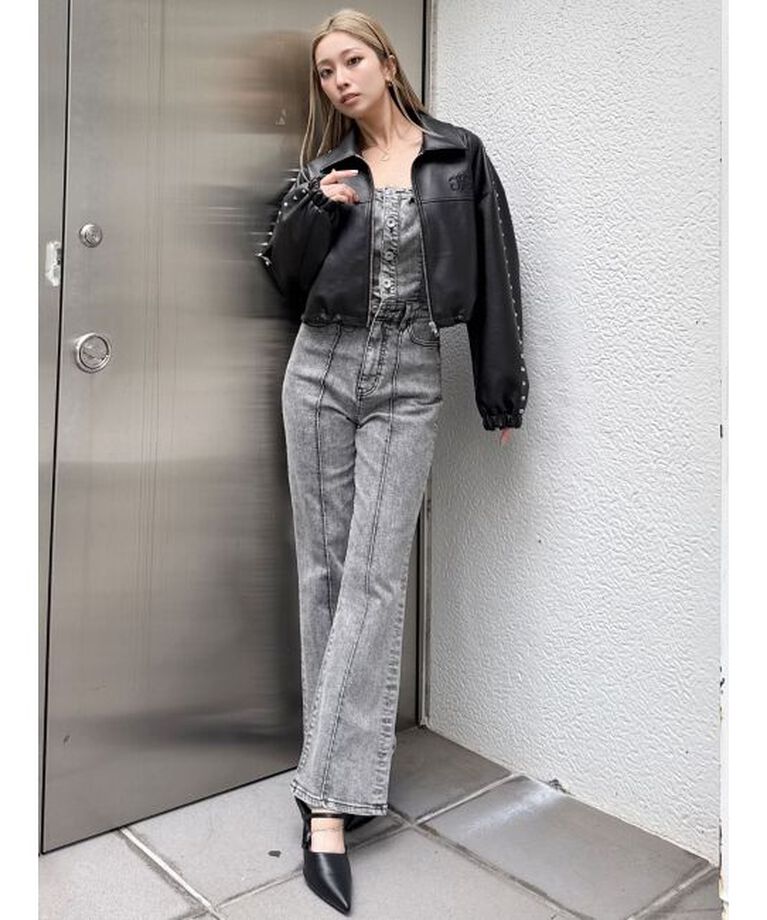 GYDA「Sleeve Studs フェイクレザージャケット」|ライダースジャケット|