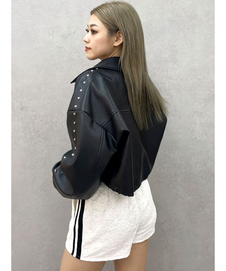 GYDA「Sleeve Studs フェイクレザージャケット」|ライダースジャケット|