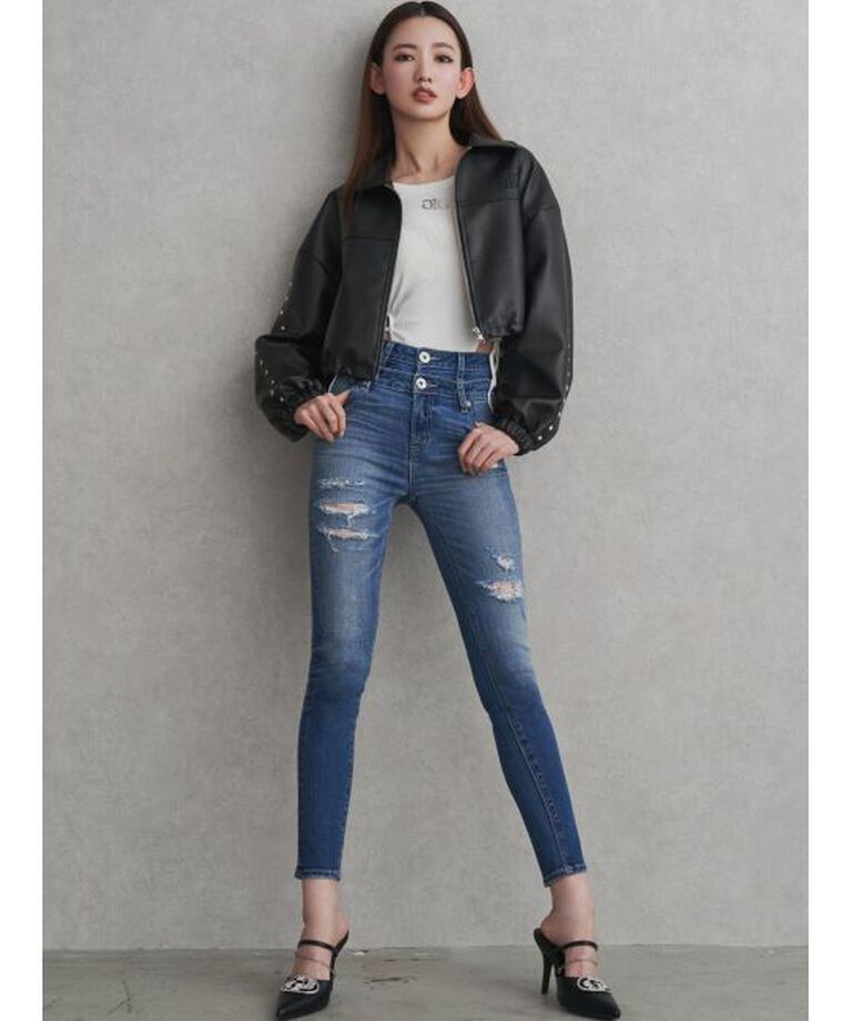 GYDA「Sleeve Studs フェイクレザージャケット」|ライダースジャケット|