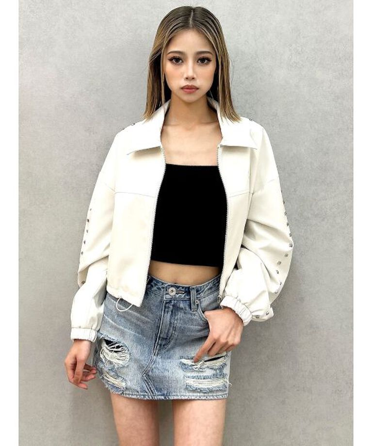 GYDA「Sleeve Studs フェイクレザージャケット」|ライダースジャケット|