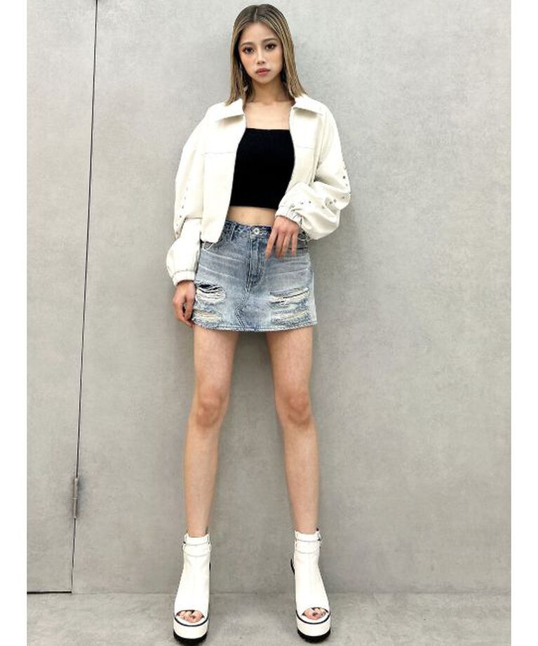 GYDA「Sleeve Studs フェイクレザージャケット」|ライダースジャケット|