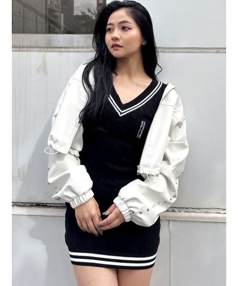 GYDA「Sleeve Studs フェイクレザージャケット」|ライダースジャケット|