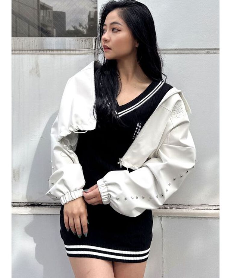 GYDA「Sleeve Studs フェイクレザージャケット」|ライダースジャケット|