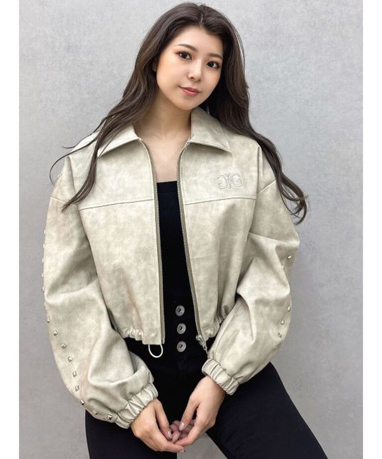 GYDA「Sleeve Studs フェイクレザージャケット」|ライダースジャケット|