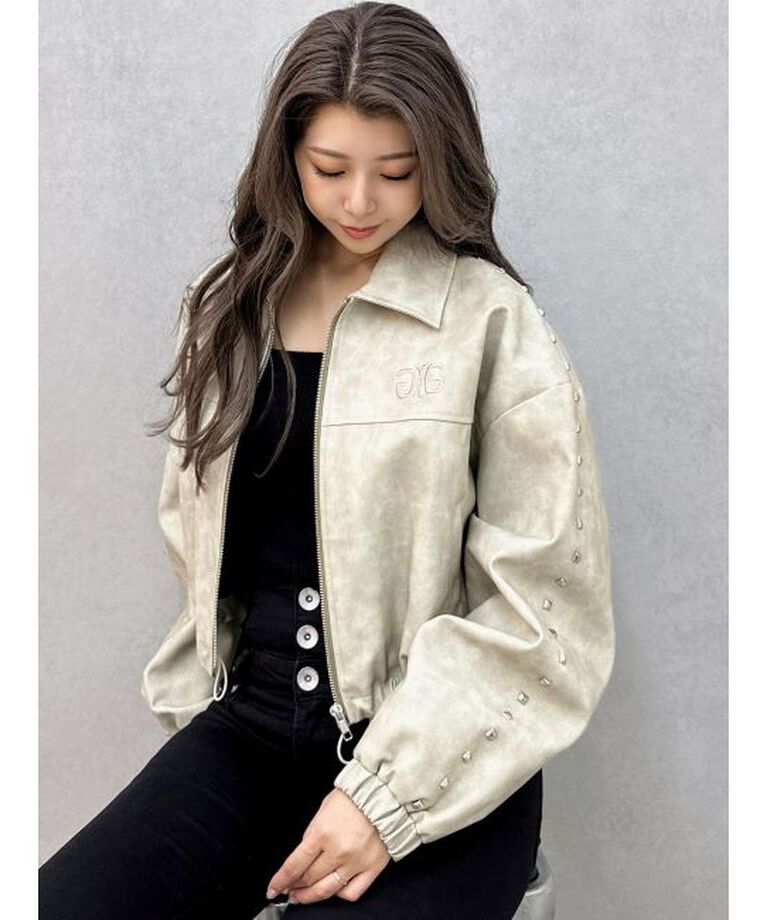 GYDA「Sleeve Studs フェイクレザージャケット」|ライダースジャケット|