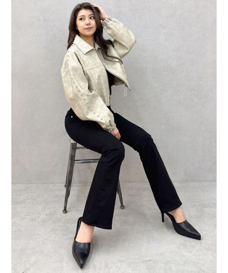 GYDA「Sleeve Studs フェイクレザージャケット」|ライダースジャケット|