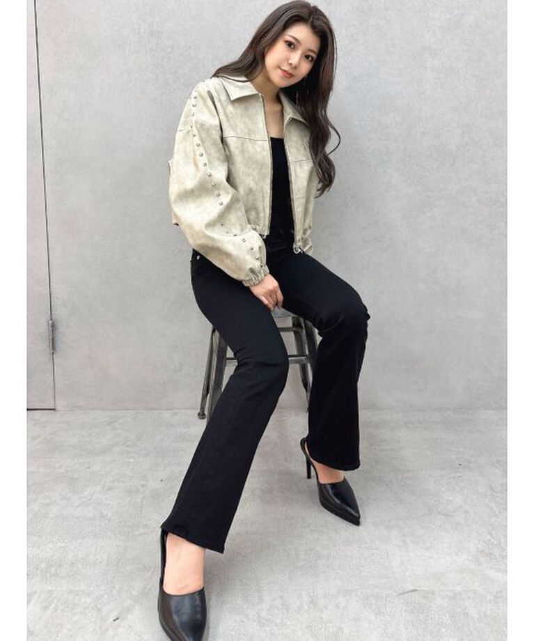 GYDA「Sleeve Studs フェイクレザージャケット」|ライダースジャケット|