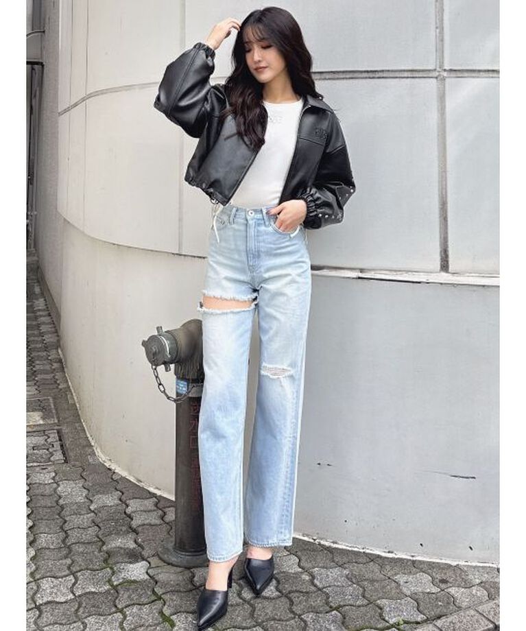 GYDA「Sleeve Studs フェイクレザージャケット」|ライダースジャケット|