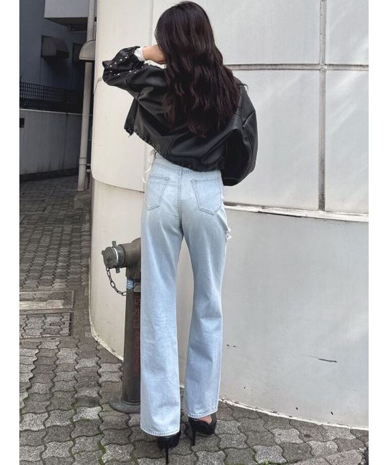 GYDA「Sleeve Studs フェイクレザージャケット」|ライダースジャケット|
