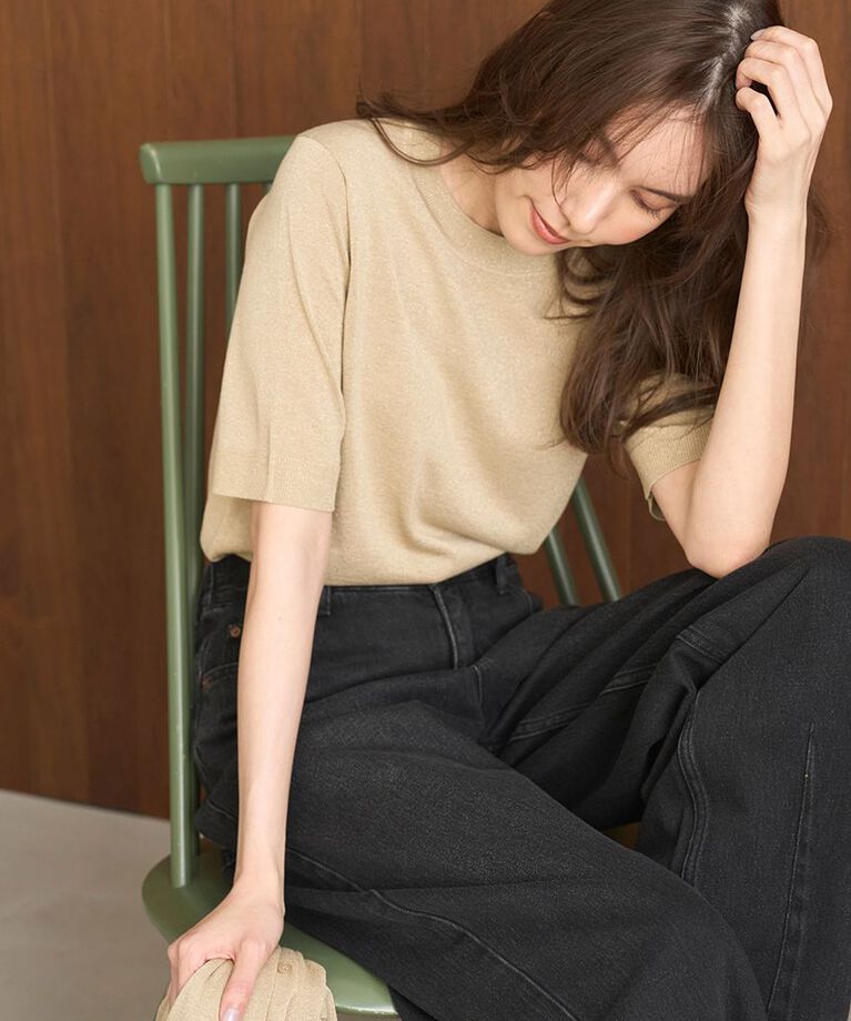 Mila Owen「【セットアップ対応】SET UPラメニットハーフスリーブプルオーバー」|ニット・セーター|