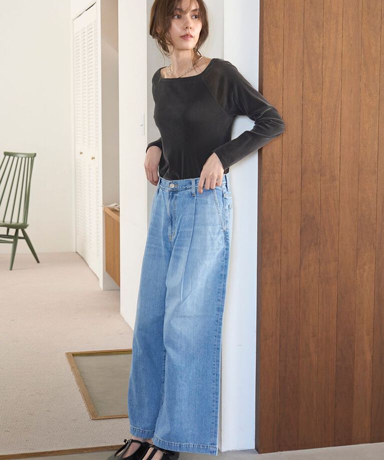 Mila Owen「【セットアップ対応】フロッキーベロアボートネックトップス」|Tシャツ・カットソー|