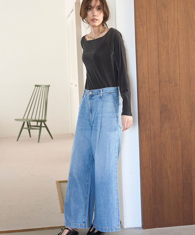 Mila Owen「【セットアップ対応】フロッキーベロアボートネックトップス」|Tシャツ・カットソー|