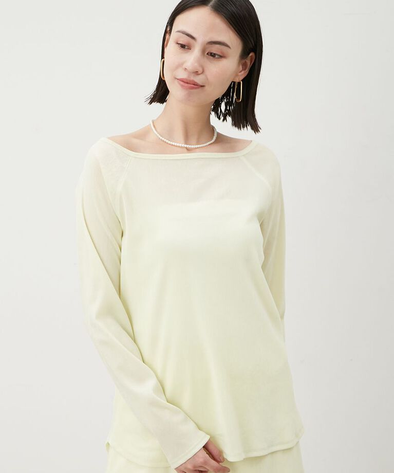 Mila Owen「【セットアップ対応】フロッキーベロアボートネックトップス」|Tシャツ・カットソー|