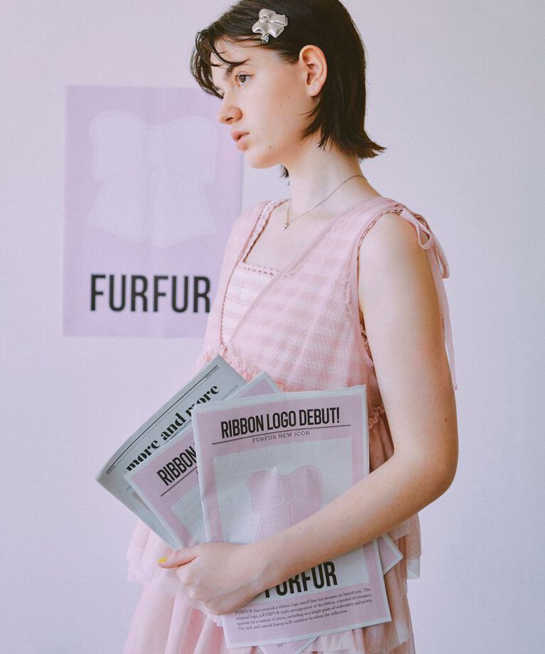 FURFUR「リボン刺繍ノースリーブボーダーニットトップス」|ニット・セーター|