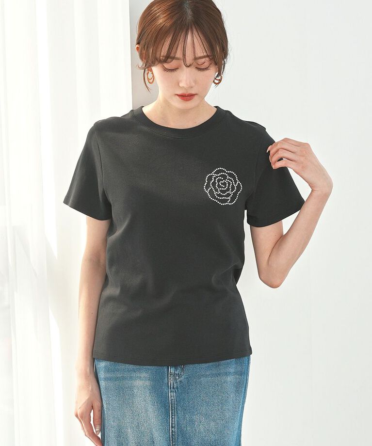 SNIDEL「【限定カラーあり】ORGANICSラインストーンTシャツ」|Tシャツ・カットソー|
