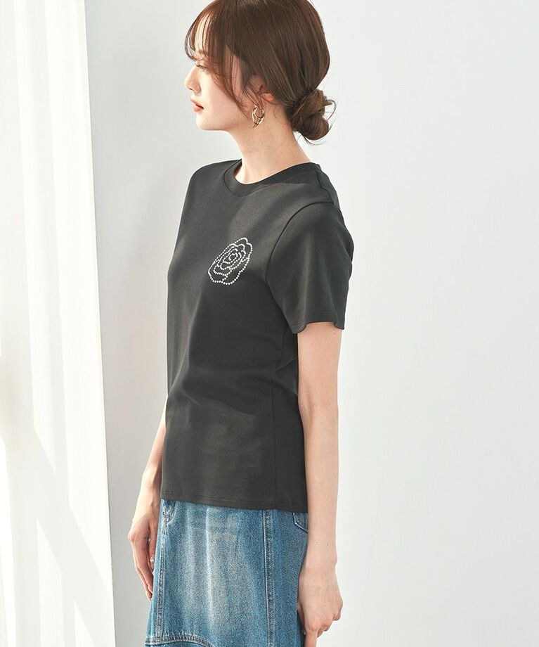 SNIDEL「【限定カラーあり】ORGANICSラインストーンTシャツ」|Tシャツ・カットソー|